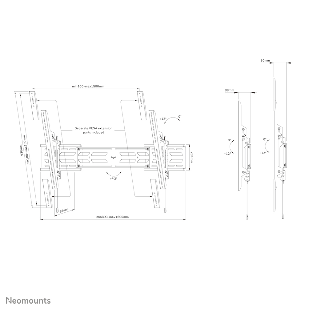 Neomounts WL35S-950BL19 Schwerlast-Wandhalterung 55-110" - neigbar - abschließbar - Quer- und Hochformat